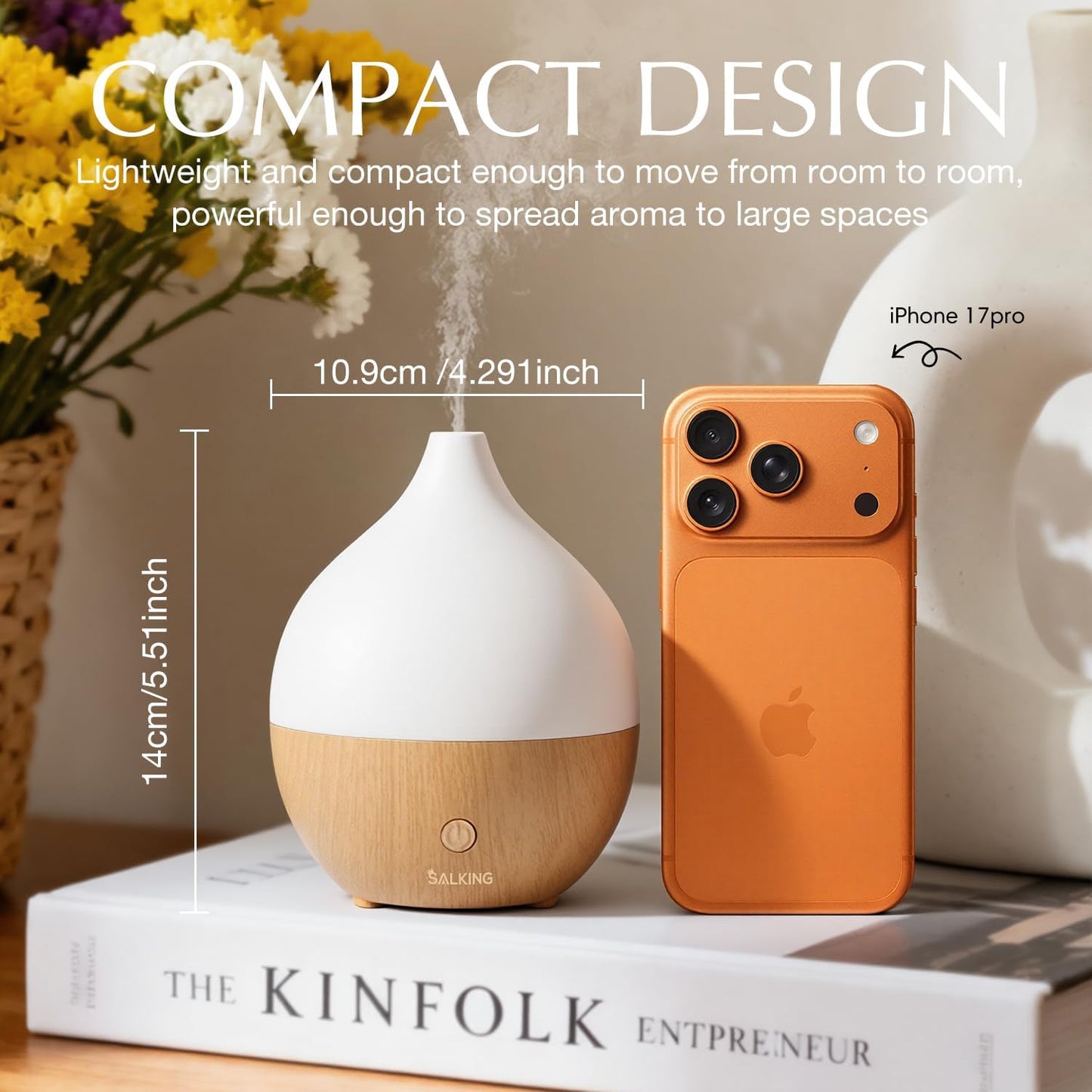 SALKING Essential Oil Diffuser, 100ml Small Aromatherapy Diffuser with Auto Shut-Off Function, Ultrasonic Diffusers for Essential