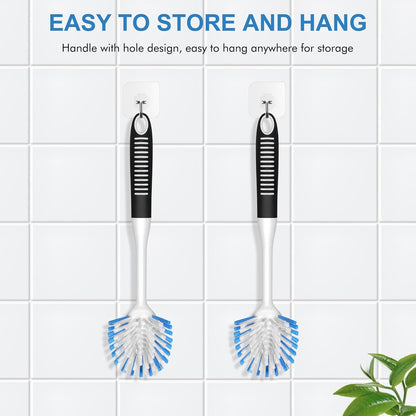 SetSail Dish Brush with Handle, 2 Pack Stiff Bristles Dish Scrubber with Built-in Scraper Dish Scrub Brushes for Cleaning Dishes, Pots and