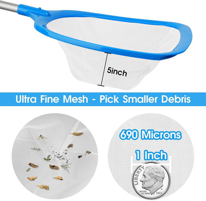 TidyMister Hot Tub Skimmer Spa Net with 12'' Aluminum Pole Ultra Fine Mesh Net Handy Leaf Skimmer for Small Above Ground Pools Pick Up Fine Debris