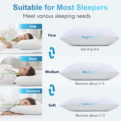 QUTOOL Cooling Pillow for Sleeping, CertiPUR-US Shredded Memory Foam Queen Pillows Set of