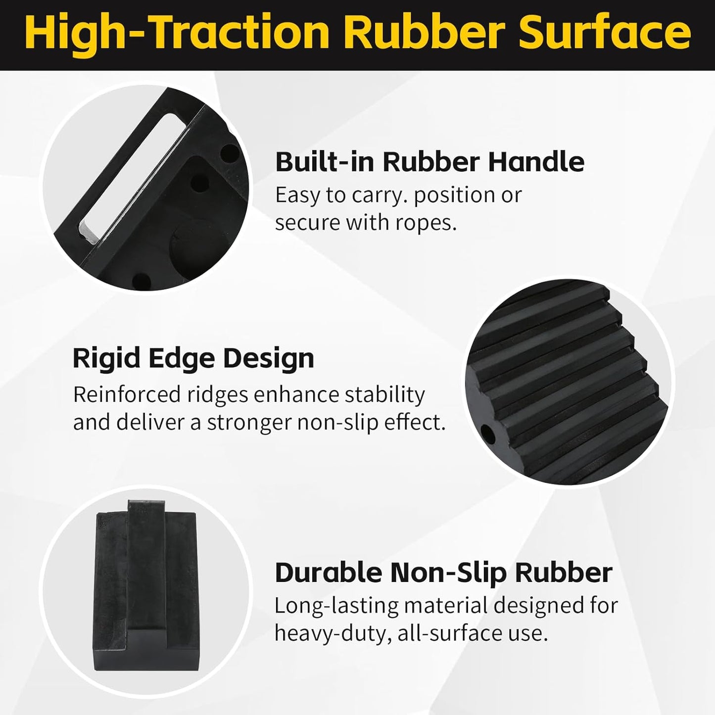 MaxxHaul Solid Rubber Wheel Chock 2-Pack, 8" x 4" x 6" Heavy-Duty Tire Stop, Non-Slip Traction Pads, Built-In Handle, All-Weather Vehicle Safety Block