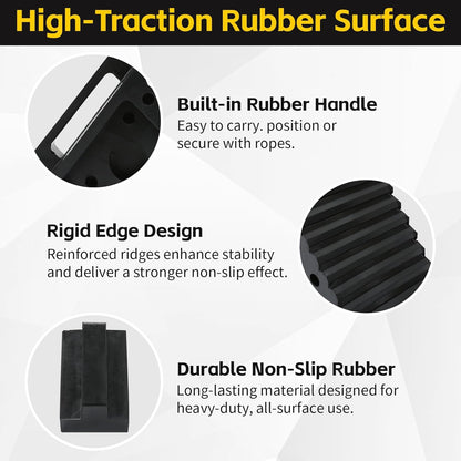 MaxxHaul Solid Rubber Wheel Chock 2-Pack, 8" x 4" x 6" Heavy-Duty Tire Stop, Non-Slip Traction Pads, Built-In Handle, All-Weather Vehicle Safety Block