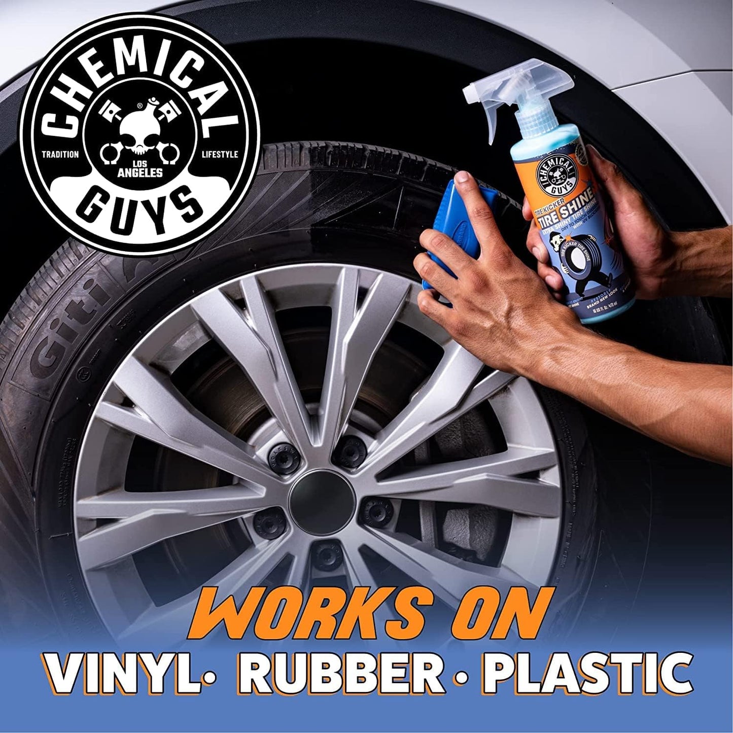 Chemical Guys Tire Kicker Sprayable Extra Glossy Tire Shine Spray, Dry-to-Touch Dressing - Restores Wet Look to Rubber, Vinyl, and