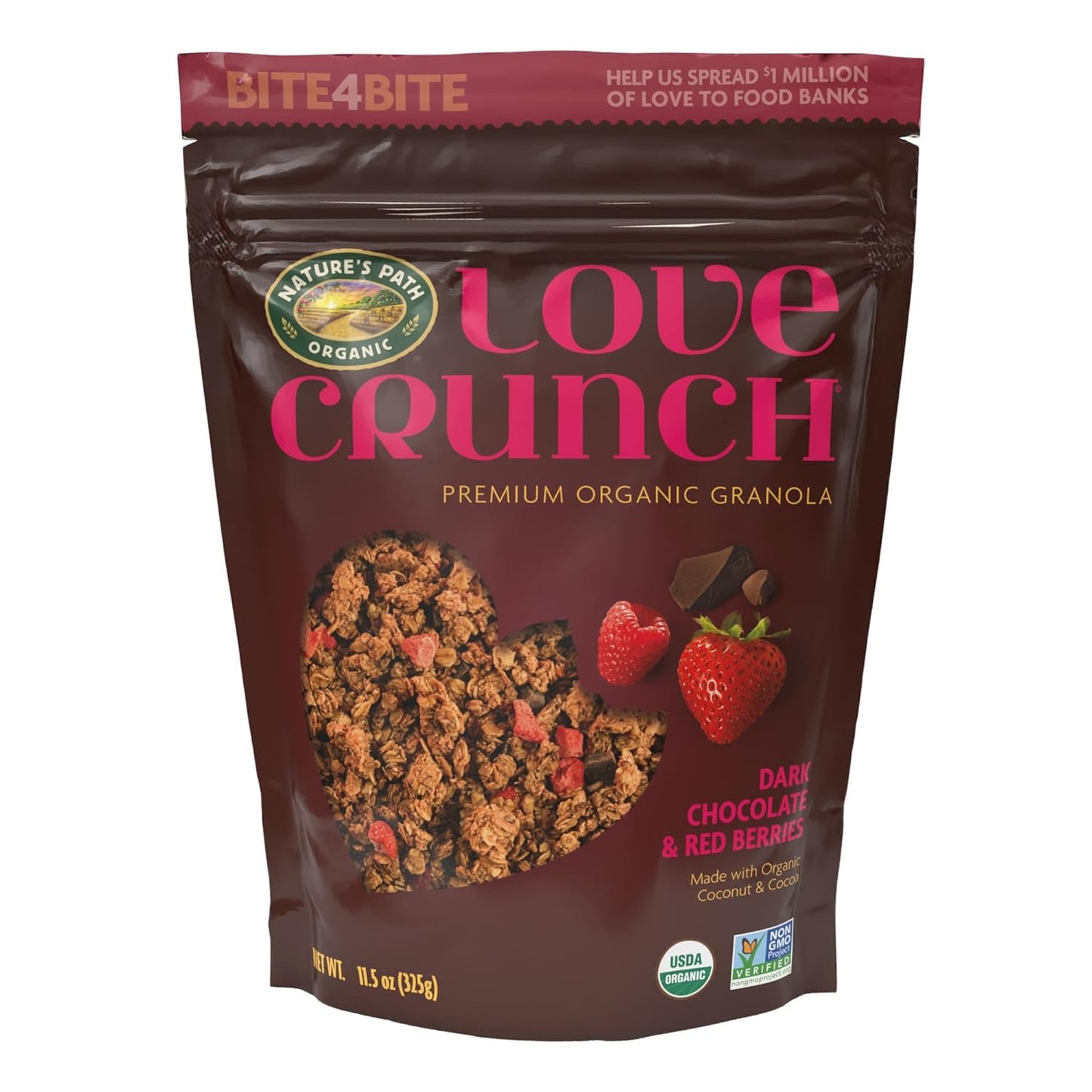Love Crunch Organic Dark Chocolate & Red Berries Granola, 11.5 oz, Vegan, Non-GMO, Fair Trade, by Nature's Path