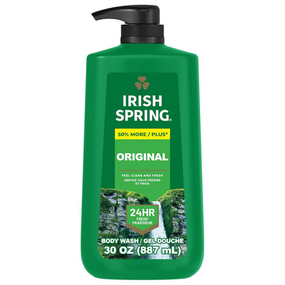 Irish Spring Original Moisturizing Body Wash for Men, 24-Hour Fresh, Face and Body Wash, Biodegradable Ingredients, Paraben Free, Cool Fresh