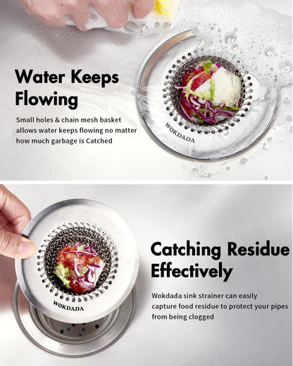 Revolutionary Kitchen Sink Drain Strainer/Patented Reversible Chain Mesh, Effortless Cleaning & Debris Catcher, Large Capacity, No