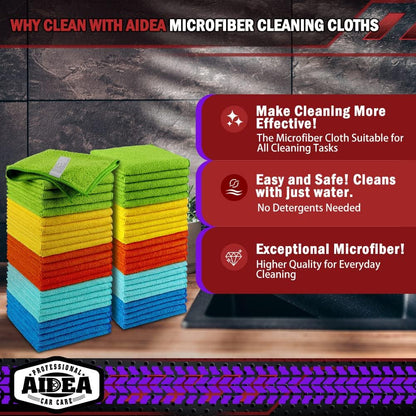 AIDEA Microfiber Cleaning Cloth, 50PK, Microfiber Towels for Cars, Premium Wash Cloths, Dusting Cloth Cleaning Rags, Absorbent Towels for SUVs