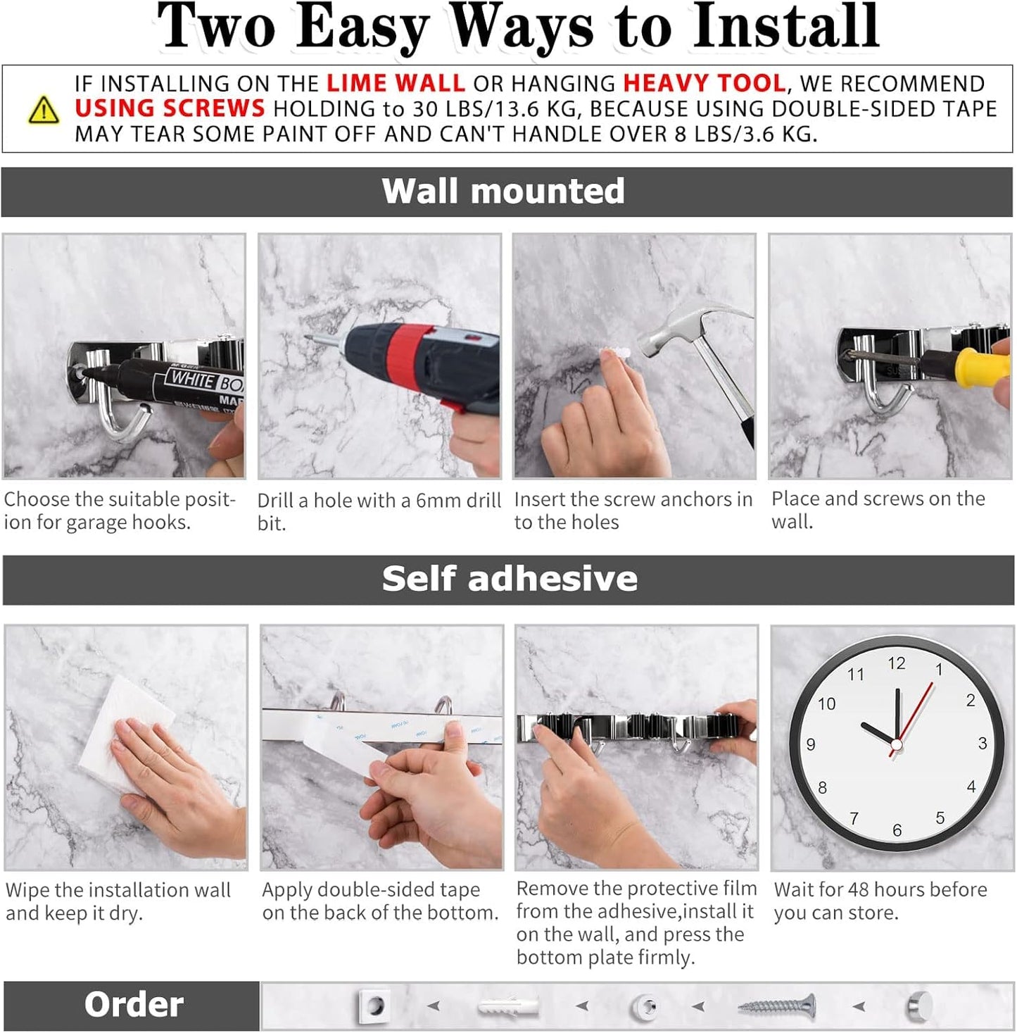 AceMining 5 Racks and 4 Hooks Mop and Broom Holder Wall