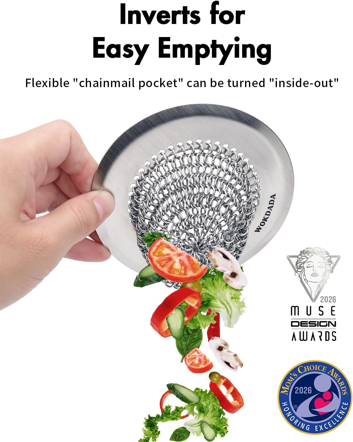Revolutionary Kitchen Sink Drain Strainer/Patented Reversible Chain Mesh, Effortless Cleaning & Debris Catcher, Large Capacity, No