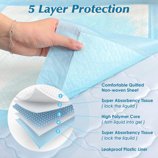 Wowflash Super Absorbency Disposable Leakproof Underpads with Quick Drying for Baby, Adults, Puppy, Dog Bed Pee Pads, Extra