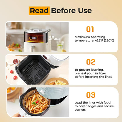 Air Fryer Paper Liners, 125Pcs Parchment Paper, Air Fryer Liners Disposable for Microwave, Non-Stick Air Fryer Liner Square Free of Bleach (8IN)