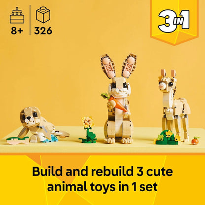 LEGO Creator 3 in 1 Cute Bunny Toy - Building Toy Set with 3 Build Options, Bunny, Seal, or Llama - Animal Figures for Kids, Girls and