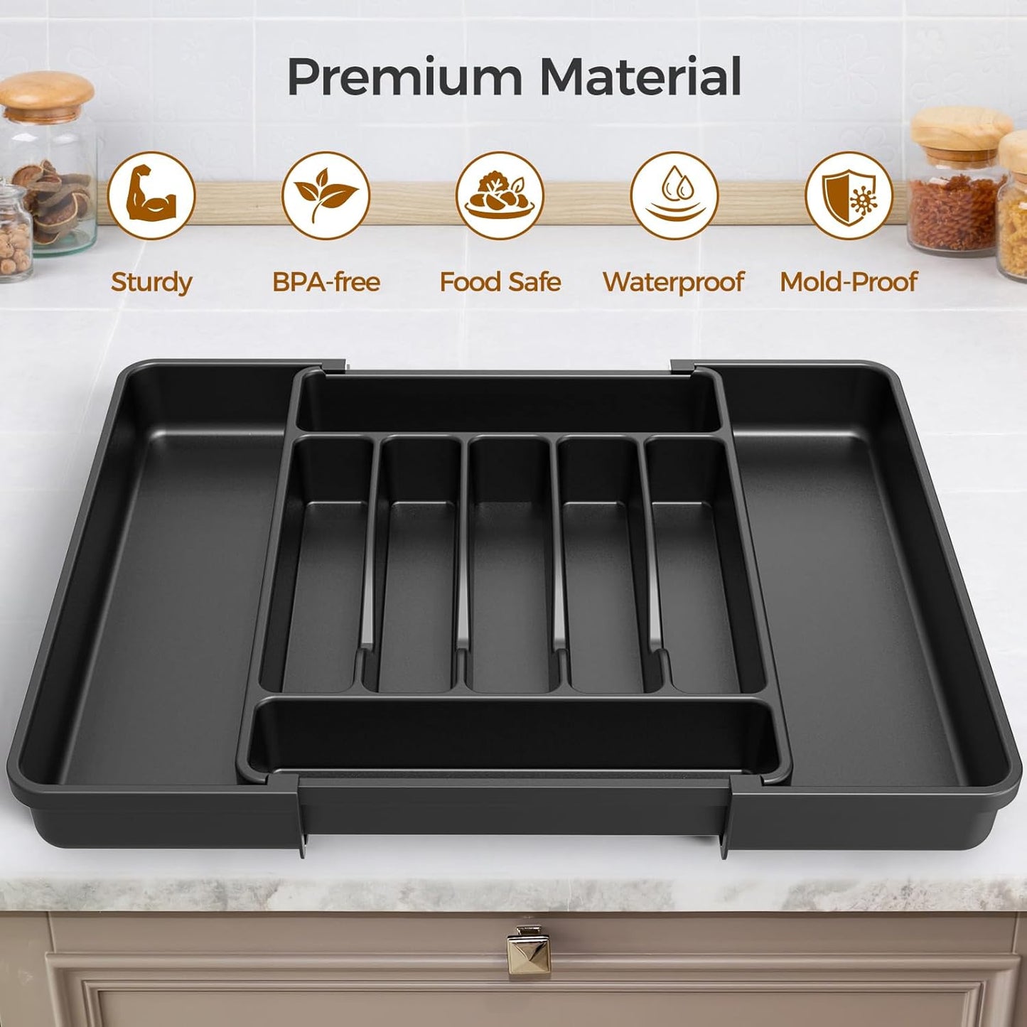ukeetap Extra Large Expandable Silverware Organizer, BPA-Free Food-Safe Cutlery Flatware Organizer, Kitchen Utensil Drawer