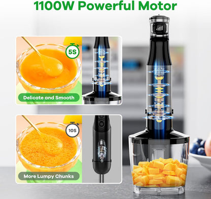 Turelar Immersion Blender Handheld Corded Hand Blenders Set 1100W, Trigger Variable Speed 5 in 1 Stick Emulsifier with