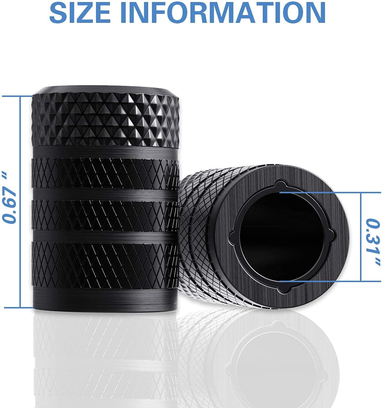 CKAuto Tire Valve Stem Caps, Black, 4 pcs/Pack, Anodized Aluminum Tire Valve Cap Set, Corrosion