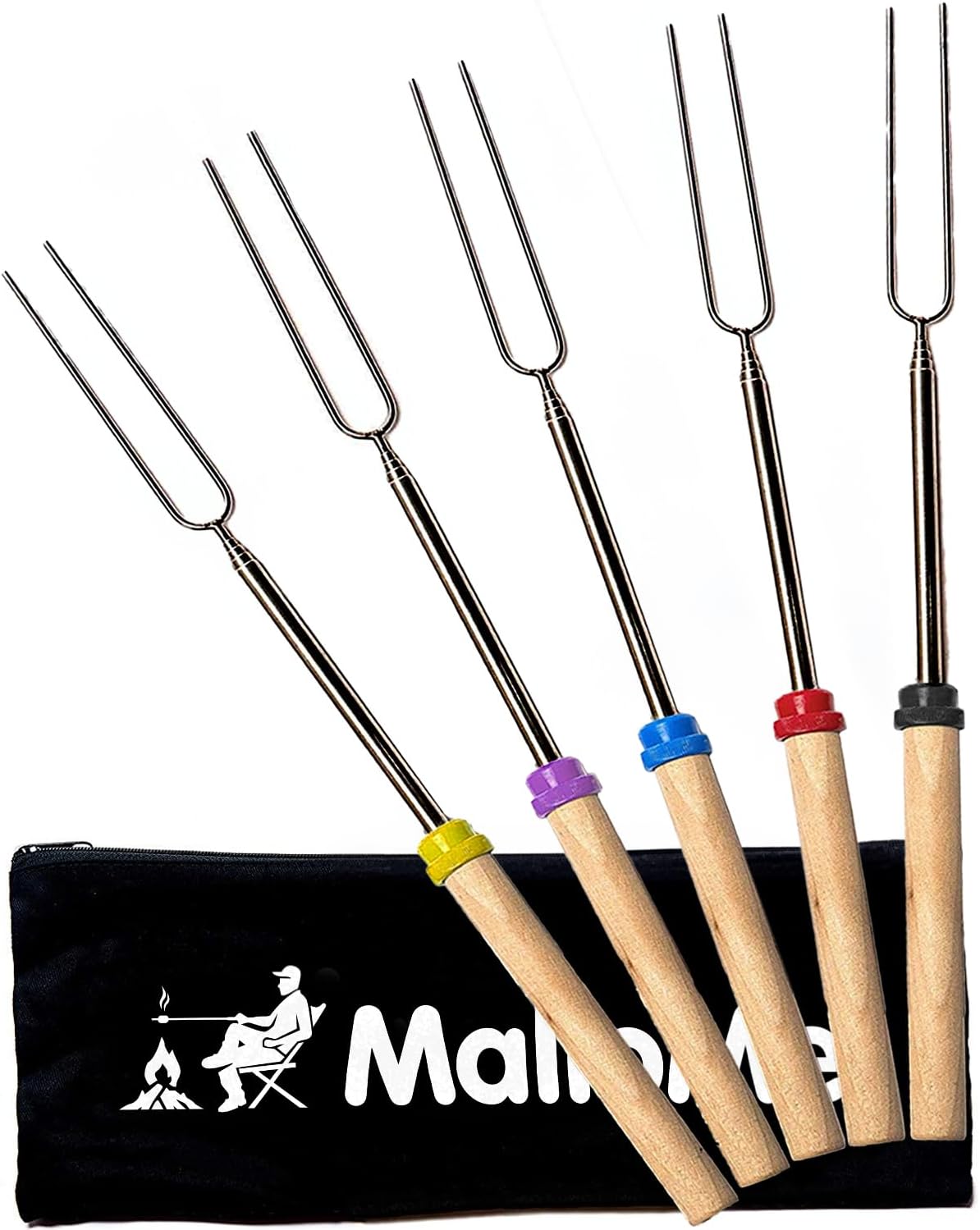 MalloMe Smores Sticks for Fire Pit Long - Marshmallow Roasting Sticks Smores Kit - Smore Skewers Hot Dog Fork Campfire Cooking