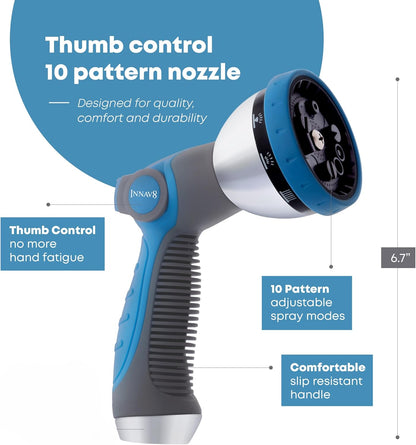 INNAV8 Garden Hose Nozzle Heavy Duty - Features 10 Spray