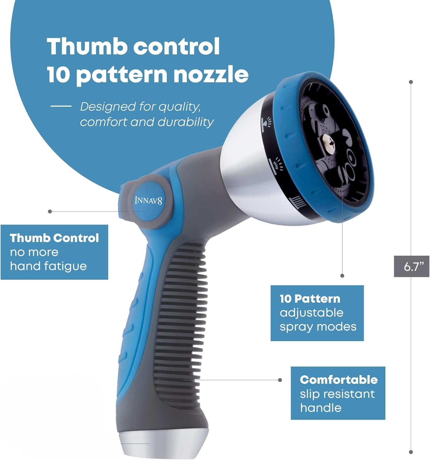 INNAV8 Garden Hose Nozzle Heavy Duty - Features 10 Spray