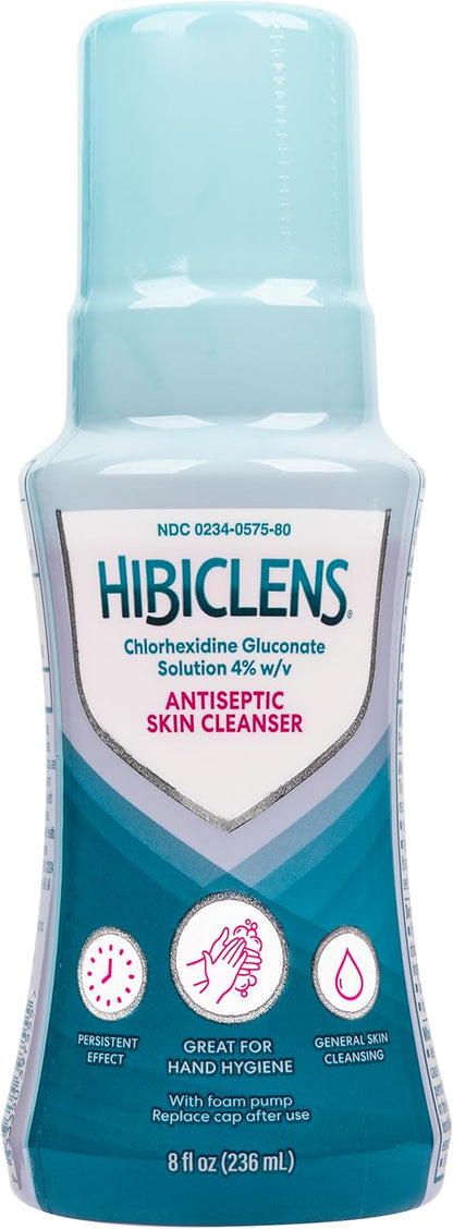 Hibiclens Antimicrobial and Antiseptic Soap and Skin Cleanser 8 oz with Foaming Pump for Home and Hospital 4% CHG