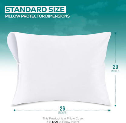 Set of 4 Pillow Protectors with Zipper Standard Size, Bed Bug and Dust Mite Proof Pillow Covers, Ultra Soft Pillow