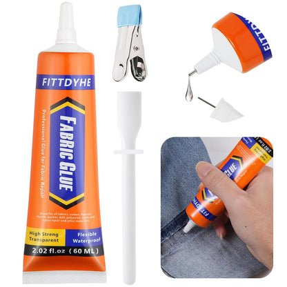 FITTDYHE Fabric Glue Permanent, 60 ML Washable Clear Clothing Glue, Super Fabric Glue for Rhinestones, Patches, Clothes, Denim, Leather
