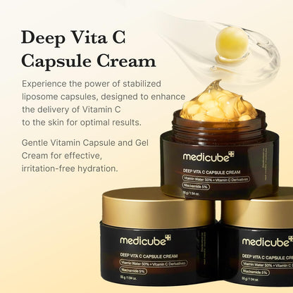 medicube Capsule Cream with Deep Vitamin C, Liposome Vitamin C Golden Capsule for Radiance & Firm-Looking Skin, Hydrating Glow Gel