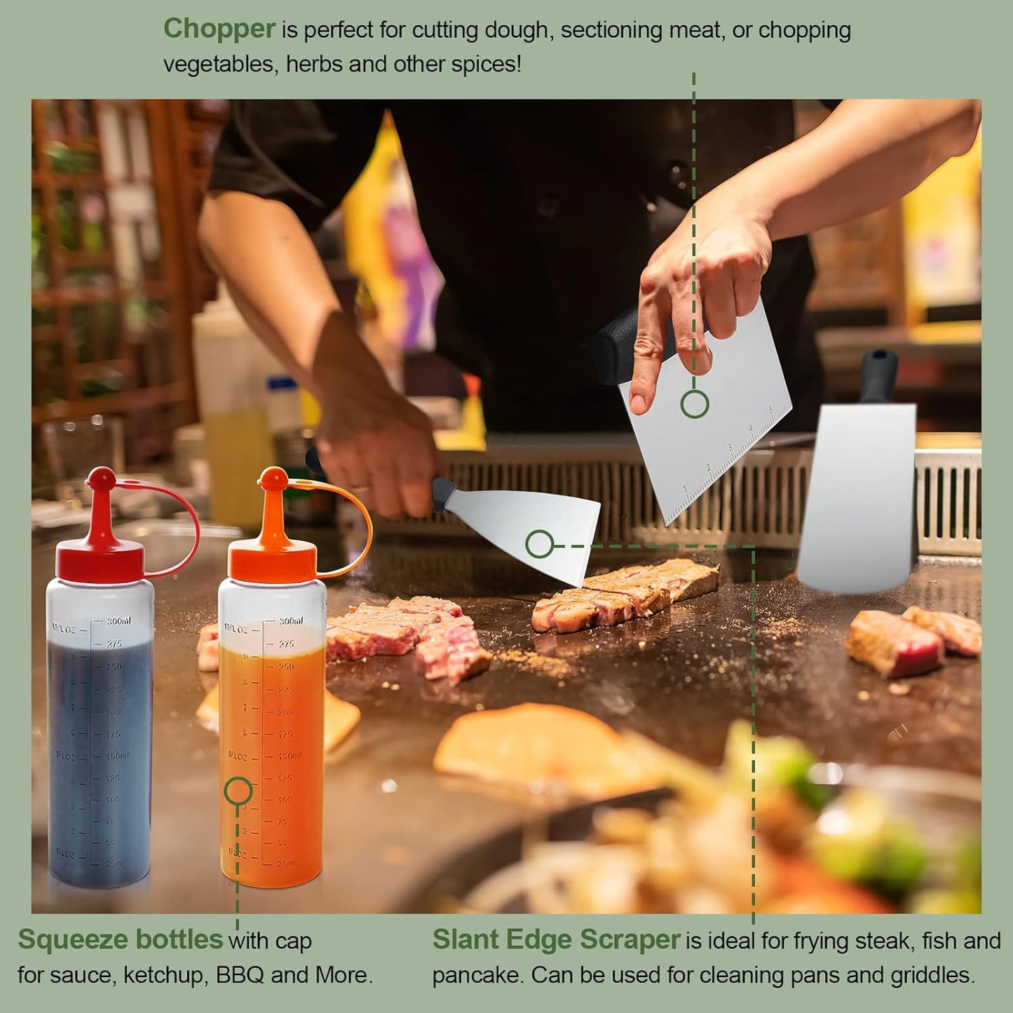 35PCS Griddle Accessories Kit, Flat Top Grill Accessories Set for Blackstone and Camp Chef, Grill Spatula Set with Enlarged Spatulas, Basting