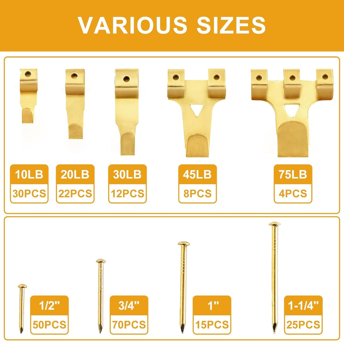 KURUI 303Pcs Picture Hanging Kit, Picture Hangers Assorted Kit with Heavy Duty Picture Hanging Hooks/Hardware Nails/Sawtooth/Wire/D