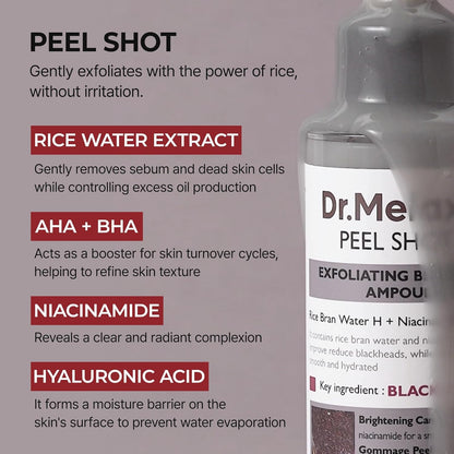 Dr.Melaxin Peel Shot Glow Black Rice Peeling Ampoule 80ml, Dead Skin Remover Gentle Exfoliating with Rice Water Extract, AHA BHA