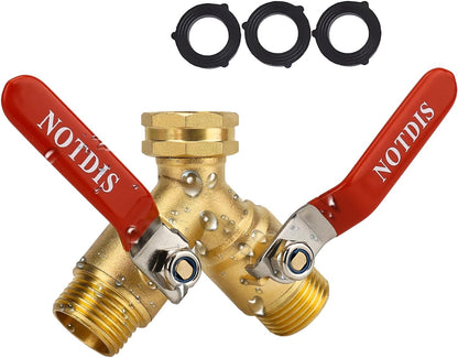 Hose Splitter 2 Way Heavy Duty Brass Garden Hose Splitter with 304 Stainless Steel Long Handle Outdoor Full Flow Hose Splitter