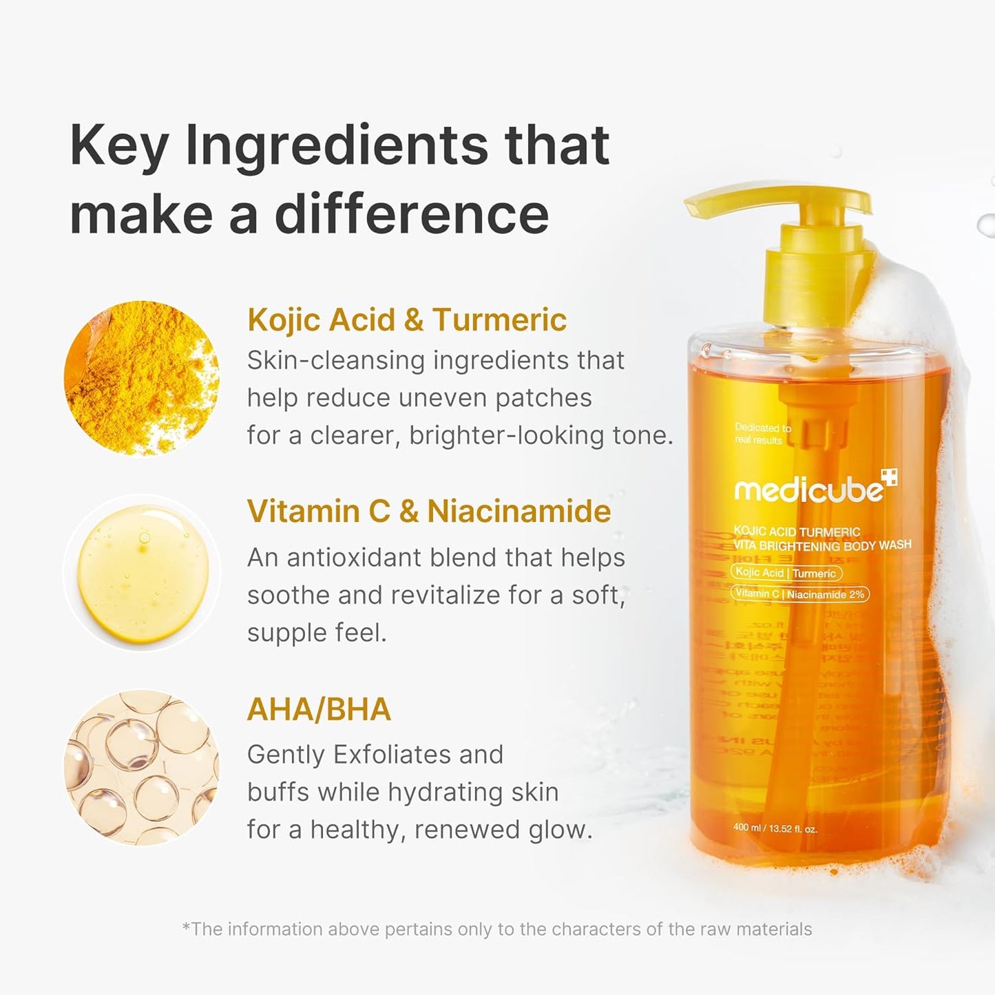medicube Kojic Acid Turmeric Brightening Body Wash, Gentle Shower Gel for Uneven Skin, Niacinamide, Vitamin C, AHA/BHA, Deep