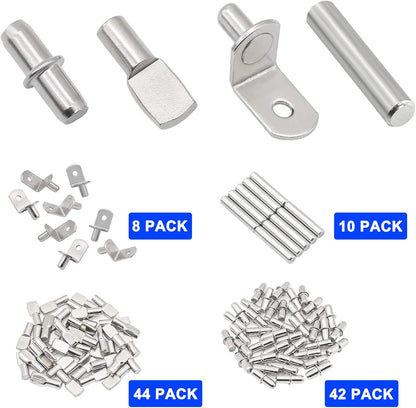 104Pcs Shelf Pins Kit,4 Styles Nickel Plated Shelf Support Pegs,Bookshelf Pegs for