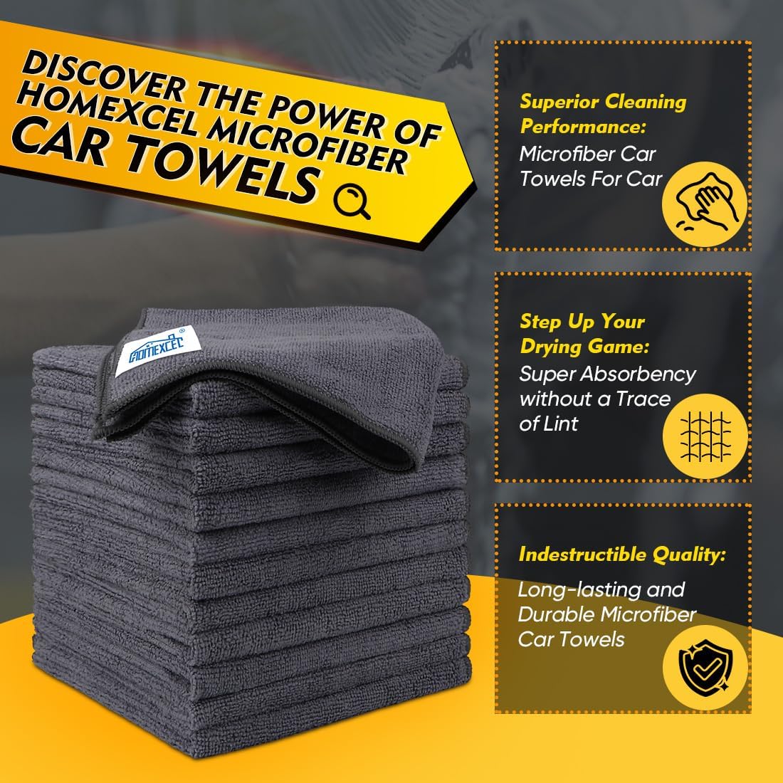 HOMEXCEL Microfiber Cleaning Cloth 12 Pack, 12.5 x 12.5 inch Microfiber Towels for Cars, Ultra Absorbent Washing