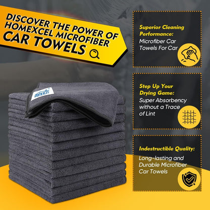 HOMEXCEL Microfiber Cleaning Cloth 12 Pack, 12.5 x 12.5 inch Microfiber Towels for Cars, Ultra Absorbent Washing