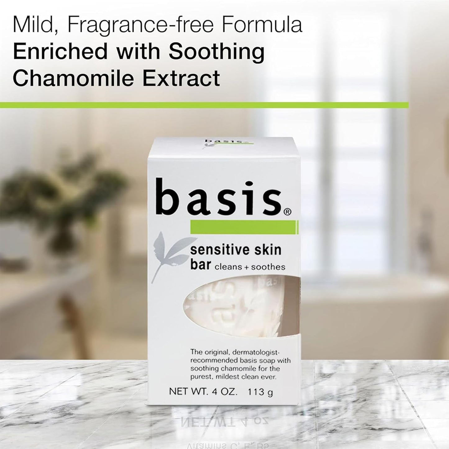 Basis Sensitive Skin Bar Soap for Body, Hands and Face, Unscented Soap Bar for Sensitive Skin with Chamomile and Aloe Vera, Bar Soap Bulk