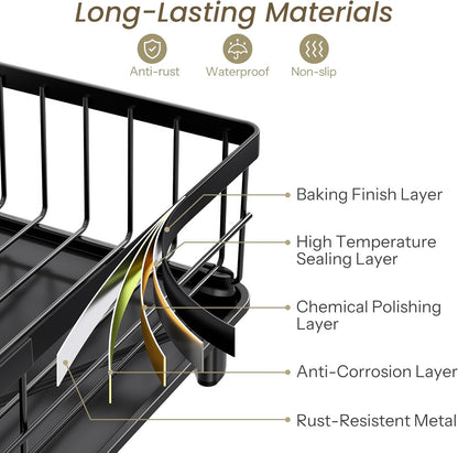 SNTD Dish Drying Rack - Space-Saving Dish Rack for Kitchen Counter, Stainless Steel Dish Drainer with Utensil Holder and