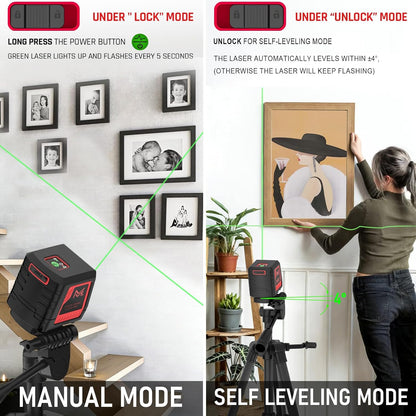 Motovera Self Leveling Laser Level 100ft, Green Cross Line with Tripod, 4 Brightness Modes & Pulse Function, Manual & Self-Leveling