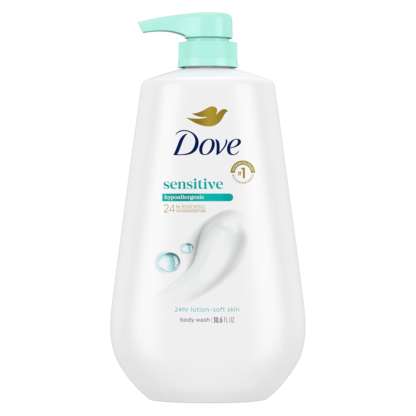 Dove Body Wash with Pump Sensitive Skin For 24hr Lotion-Soft Skin Moisturizing Skin Cleanser Gentle Hypoallergenic Formula with No Sulfates No