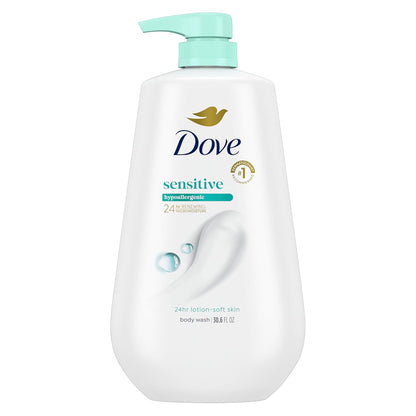 Dove Body Wash with Pump Sensitive Skin For 24hr Lotion-Soft Skin Moisturizing Skin Cleanser Gentle Hypoallergenic Formula with No Sulfates No