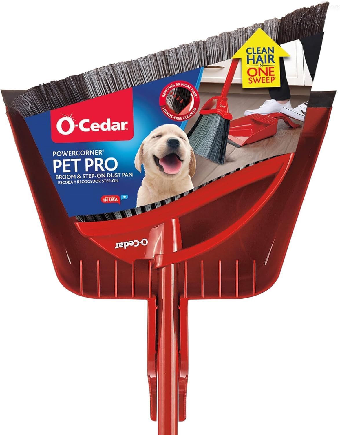 O-Cedar Pet Pro Broom with Step-On Dustpan, Remove 99% with One Sweep, Removes 3 Times More Pet Hair, Quiet Cleaning Tool for Cat and Dog Owners