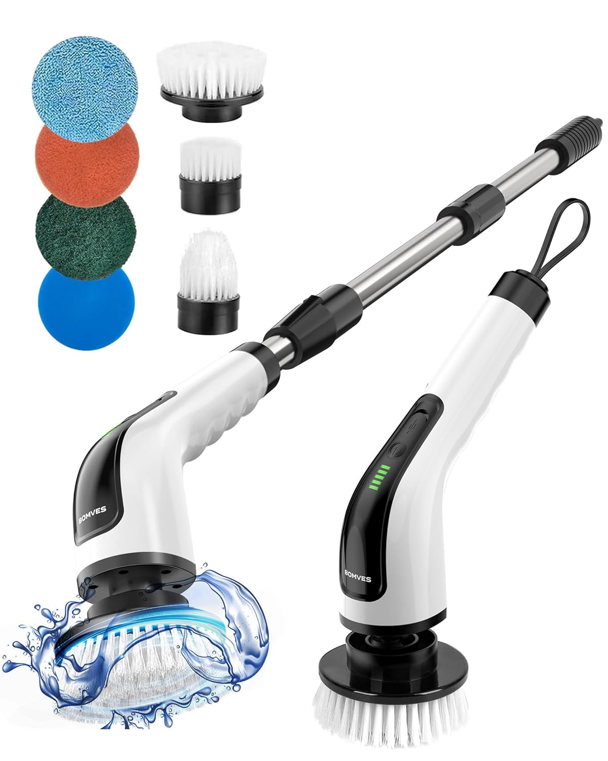 Bomves Electric Spin Scrubber, Cordless Cleaning Brush Scrubber for Home, 8 Replaceable Brush Heads-90Mins Work Time, 3 Adjustable