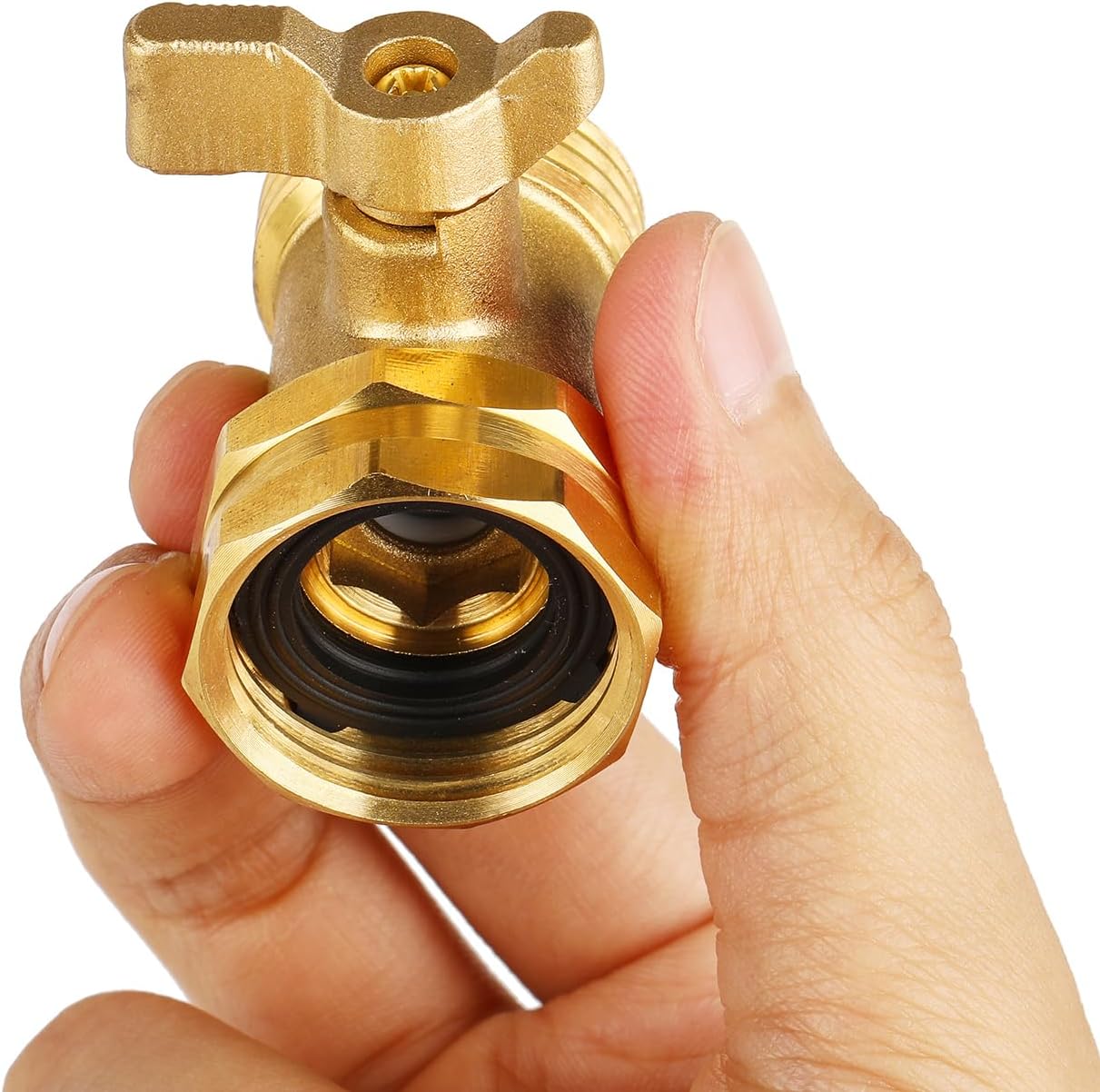 2 Pack Garden Hose Shut Off Valve - Extended Handle - 3/4" Heavy Duty Solid Brass Hose Connector Water Shut Off Valve Hose Shutoff Valve with 4 Pcs