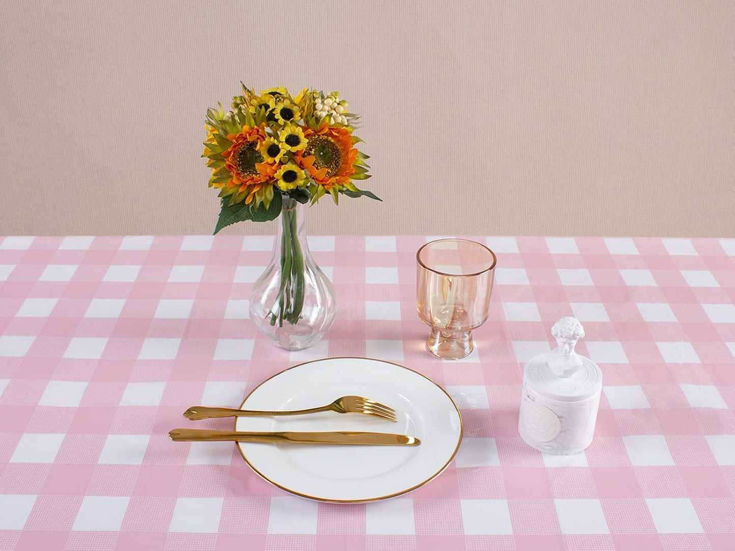 Kesfey 3 Packs Pink Gingham Tablecloth Pink and White Checkered Tablecloths 54 x 108 Inches Disposable Plastic Gingham Tablecovers Waterproof