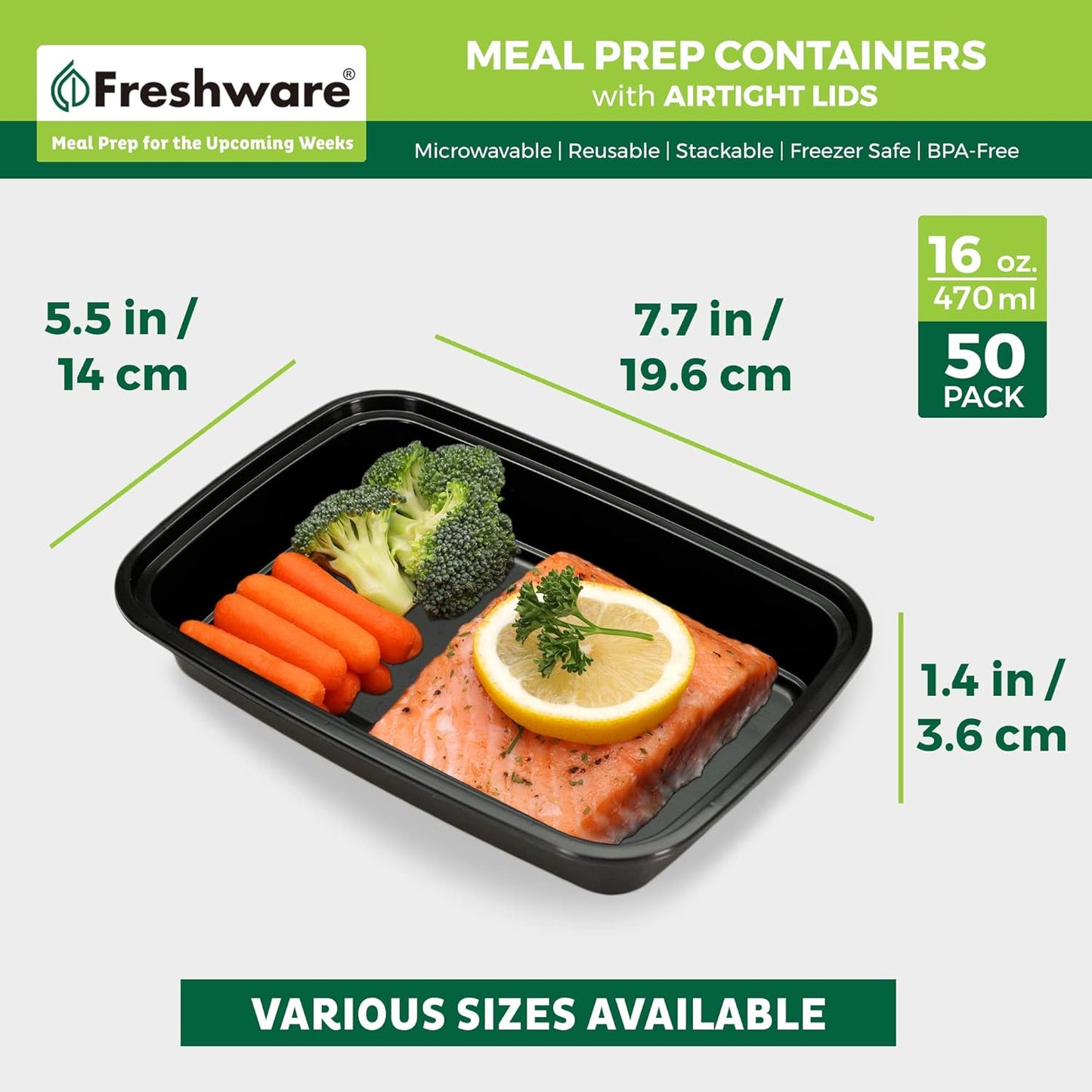 Freshware Meal Prep Containers [50 Pack] 1 Compartment Food Storage Containers with Lids, Bento Box, BPA Free