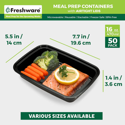 Freshware Meal Prep Containers [50 Pack] 1 Compartment Food Storage Containers with Lids, Bento Box, BPA Free