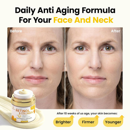 Retinol Cream for Face Anti Aging: Wrinkle Cream for Face Neck with Collagen Hyaluronic Acid - Night Moisturizer for Men Women - Facial Skin Care
