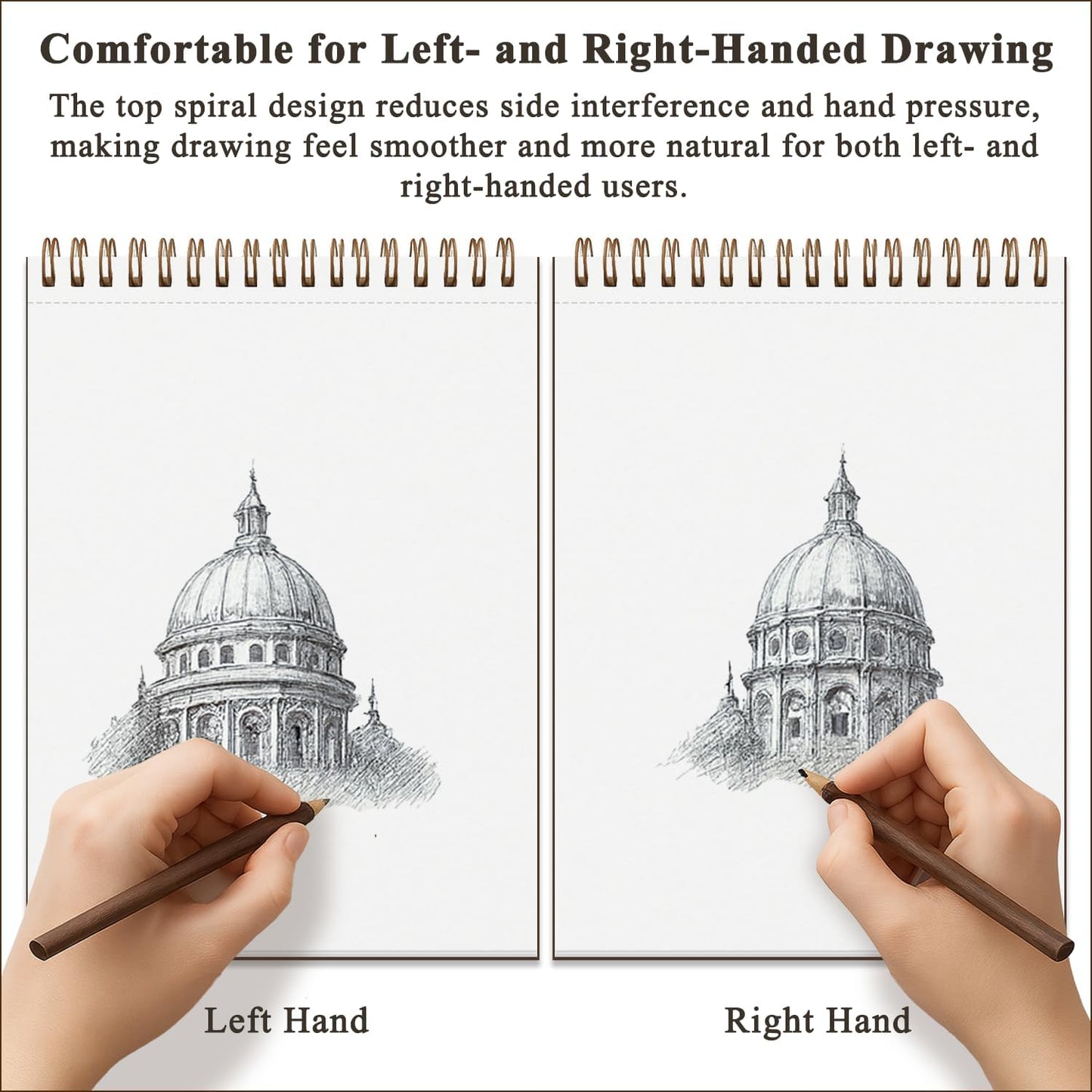 Fuxi 9" x 12" Sketch Book, Top Spiral Bound Sketch Pad, 100 Sheets 68lb/100gsm Acid-Free Drawing