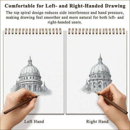 Fuxi 9" x 12" Sketch Book, Top Spiral Bound Sketch Pad, 100 Sheets 68lb/100gsm Acid-Free Drawing