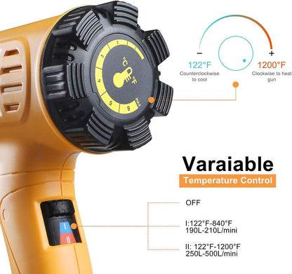SEEKONE Heat Gun 1800W 122-120250- 650Fast Heating Heavy Duty Hot Air Gun Kit Variable Temperature Control Overheat Protection with 4 Nozzles for