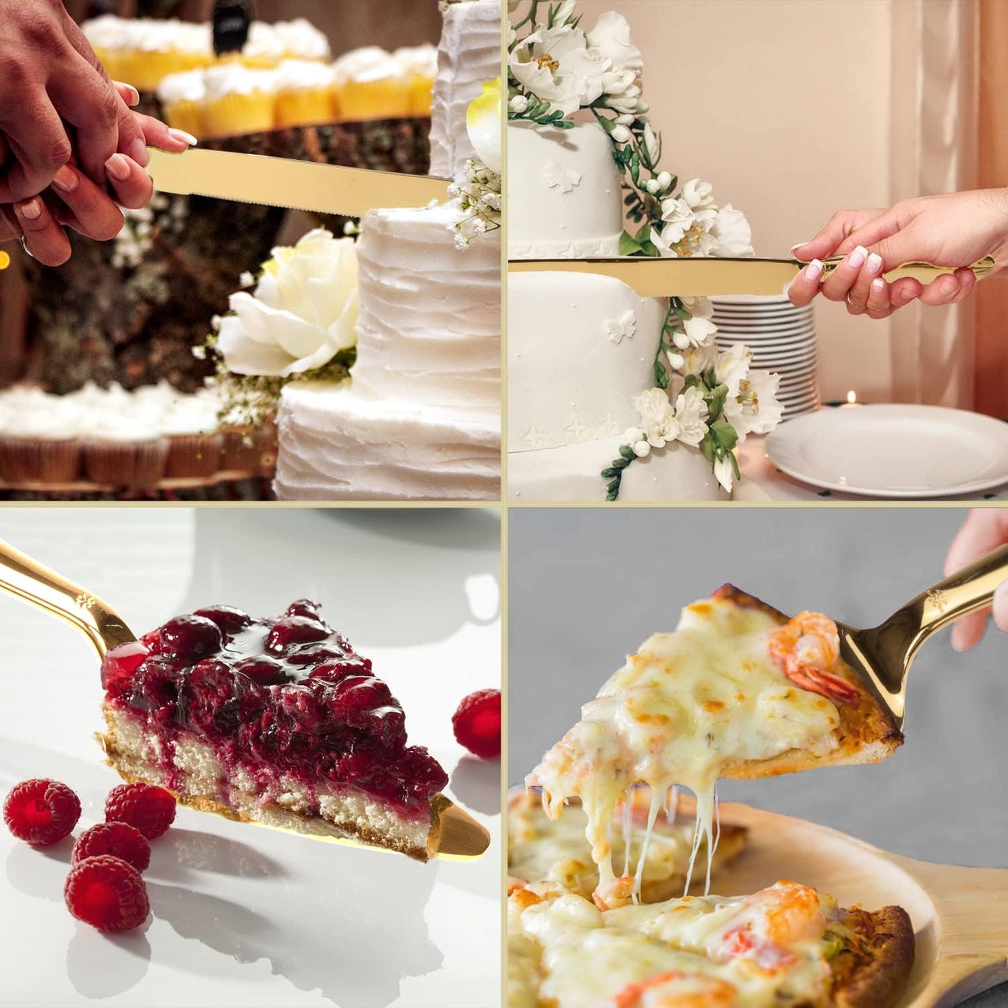Eisinly Cake Cutting Set for Wedding, Elegant Cake Knife and Server Set with Thickened Stainless Steel Rounded